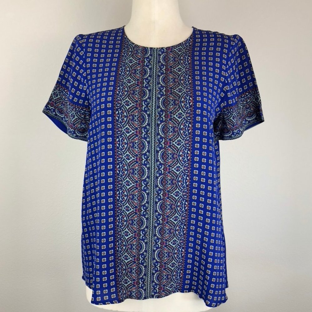 Madewell Short Sleeve Ascot Grid Blouse - Picture 2 of 8